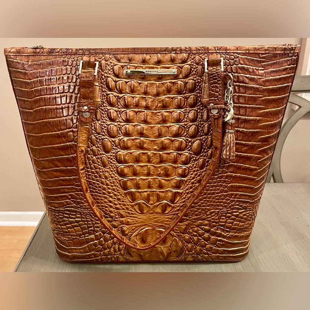 Brahmin Nwt Red Gold Bronze Large Shoulder Tote, Vguc With Registration Card